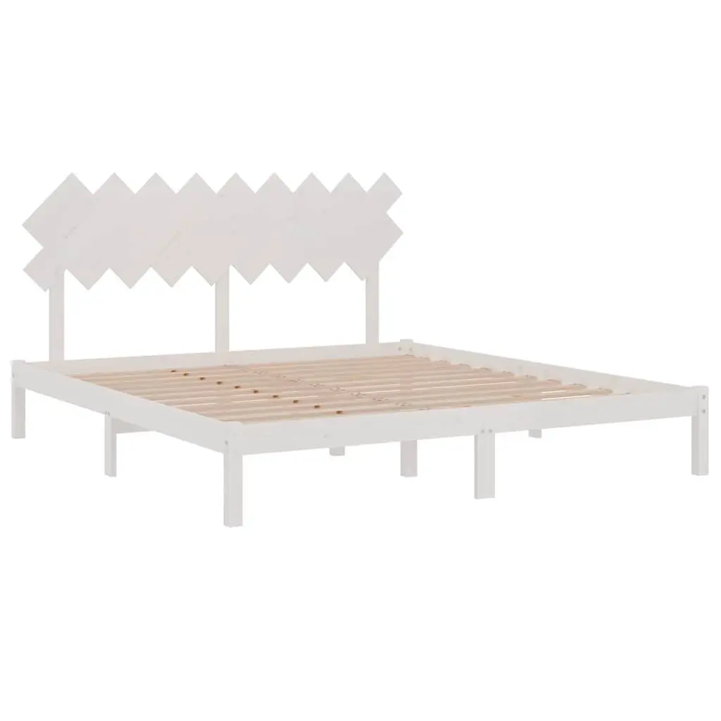 King Bed Frame White Solid Pine Wood 183x203 cm Bedroom Furniture Headboard