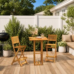 Outdoor Bar Set 3 Piece Brown Solid Acacia Wood Patio Garden Furniture Foldable