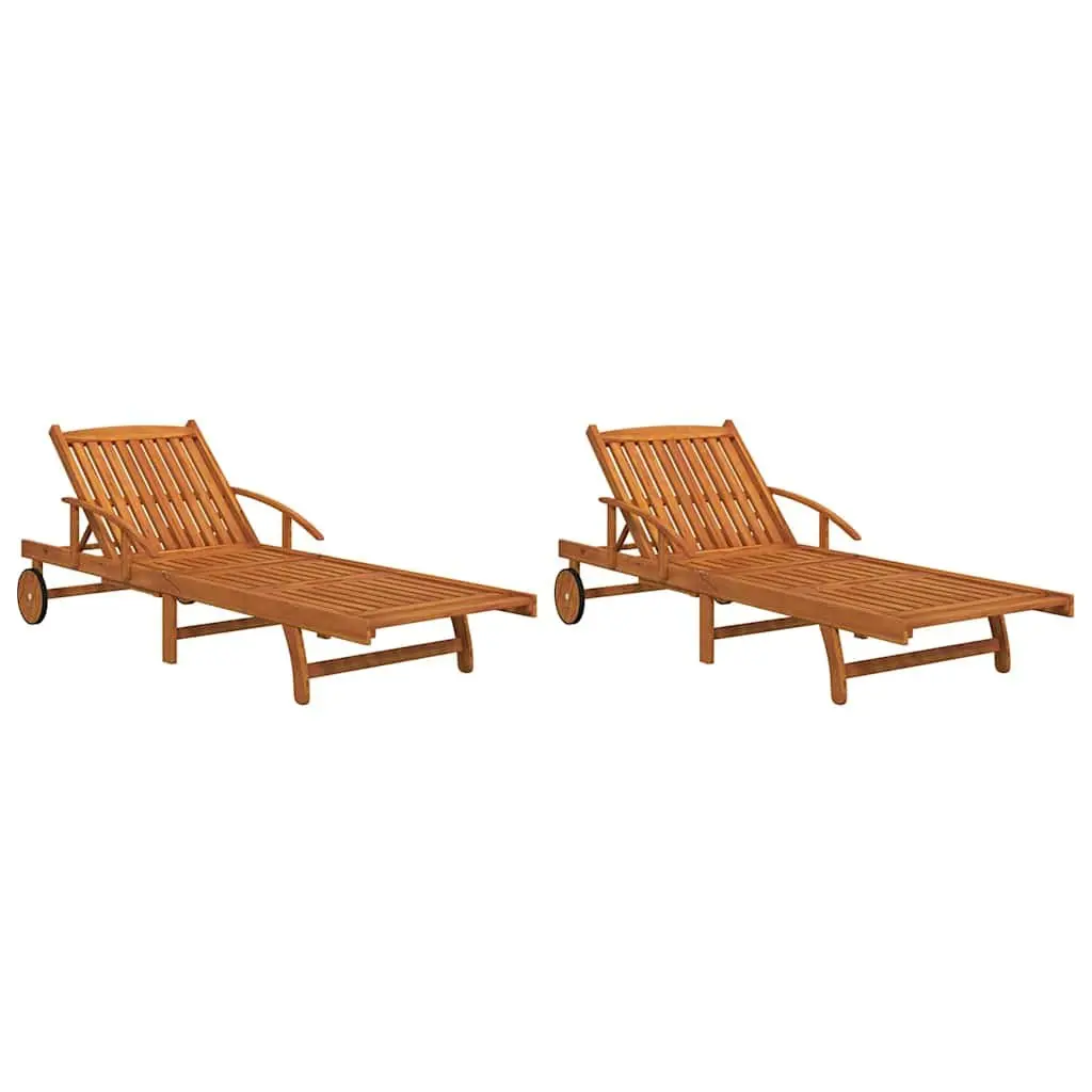 Sun Loungers 2 pcs Solid Wood Acacia Brown Adjustable Outdoor Garden Patio Deck