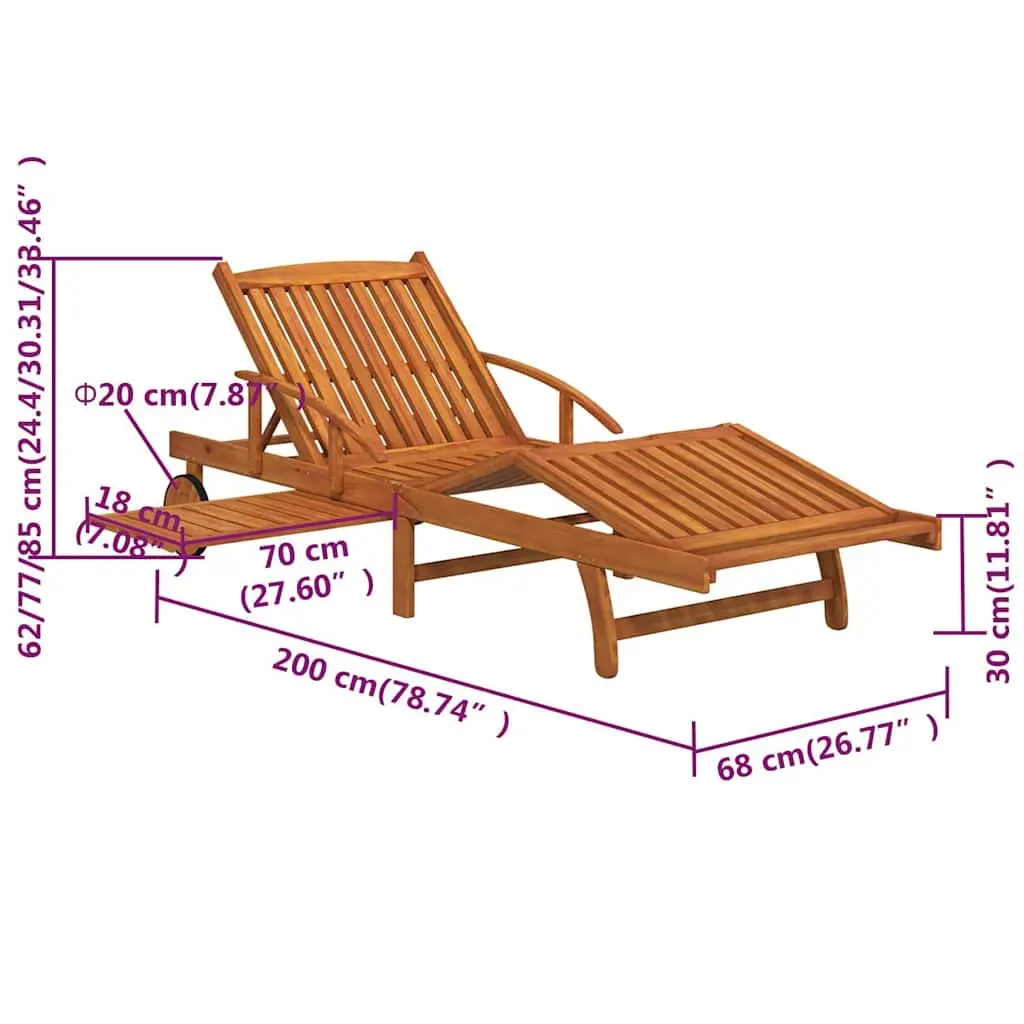 Sun Loungers 2 pcs Solid Wood Acacia Brown Adjustable Outdoor Garden Patio Deck
