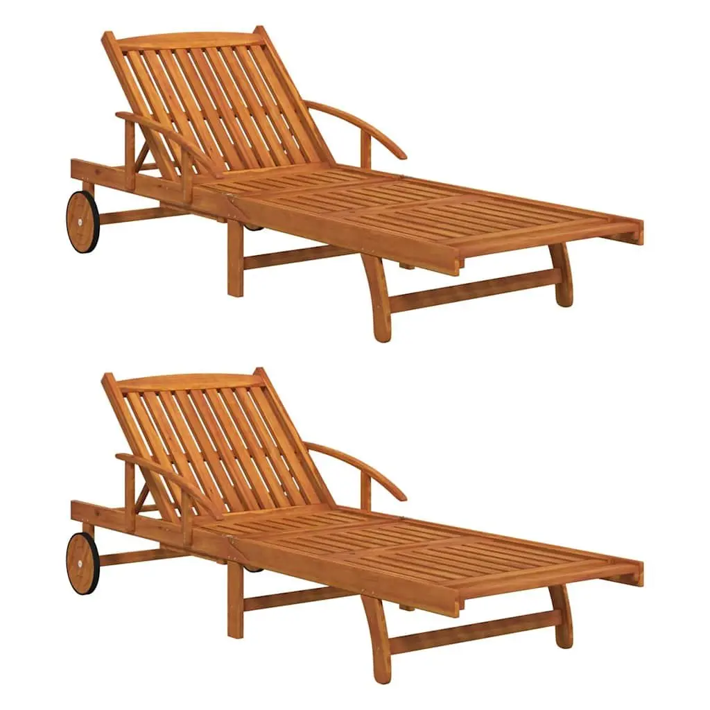 Sun Loungers 2 pcs Solid Wood Acacia Brown Adjustable Outdoor Garden Patio Deck