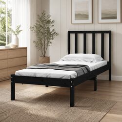Reliable Black Bed Frame 90x190 cm Made from Pine Wood