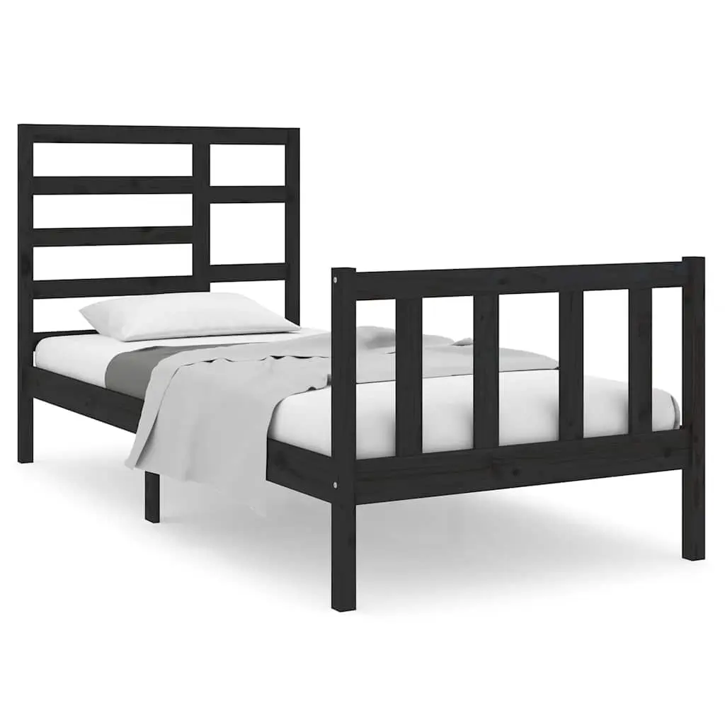 Solid Wood Bed Frame Single 90x190cm Black Wooden Headboard Footboard Bedroom