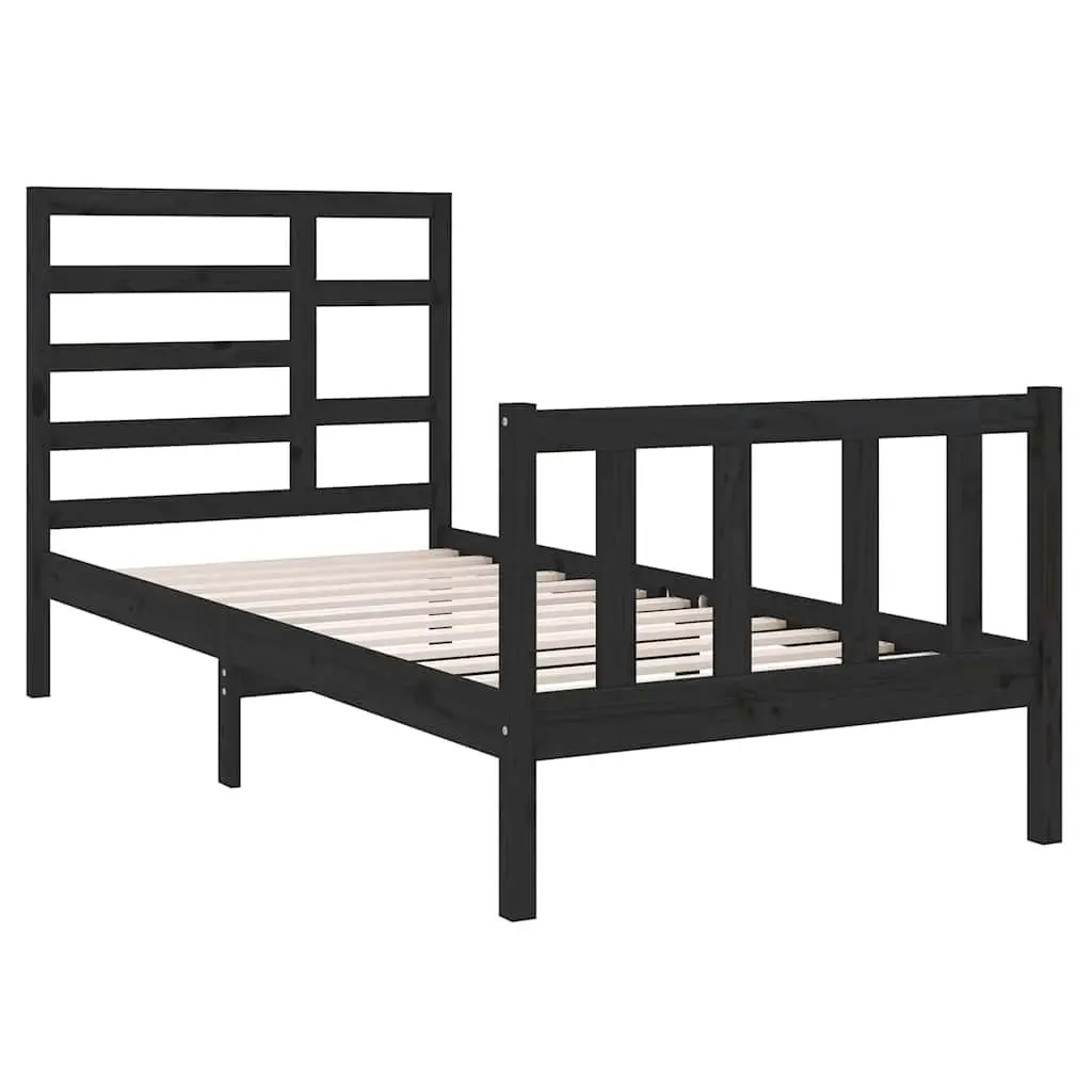 Solid Wood Bed Frame Single 90x190cm Black Wooden Headboard Footboard Bedroom
