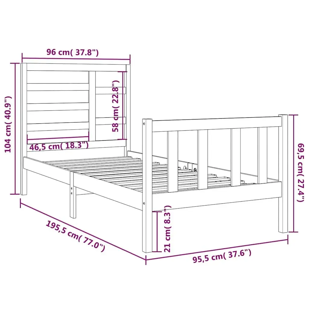 Solid Wood Bed Frame Single 90x190cm Black Wooden Headboard Footboard Bedroom