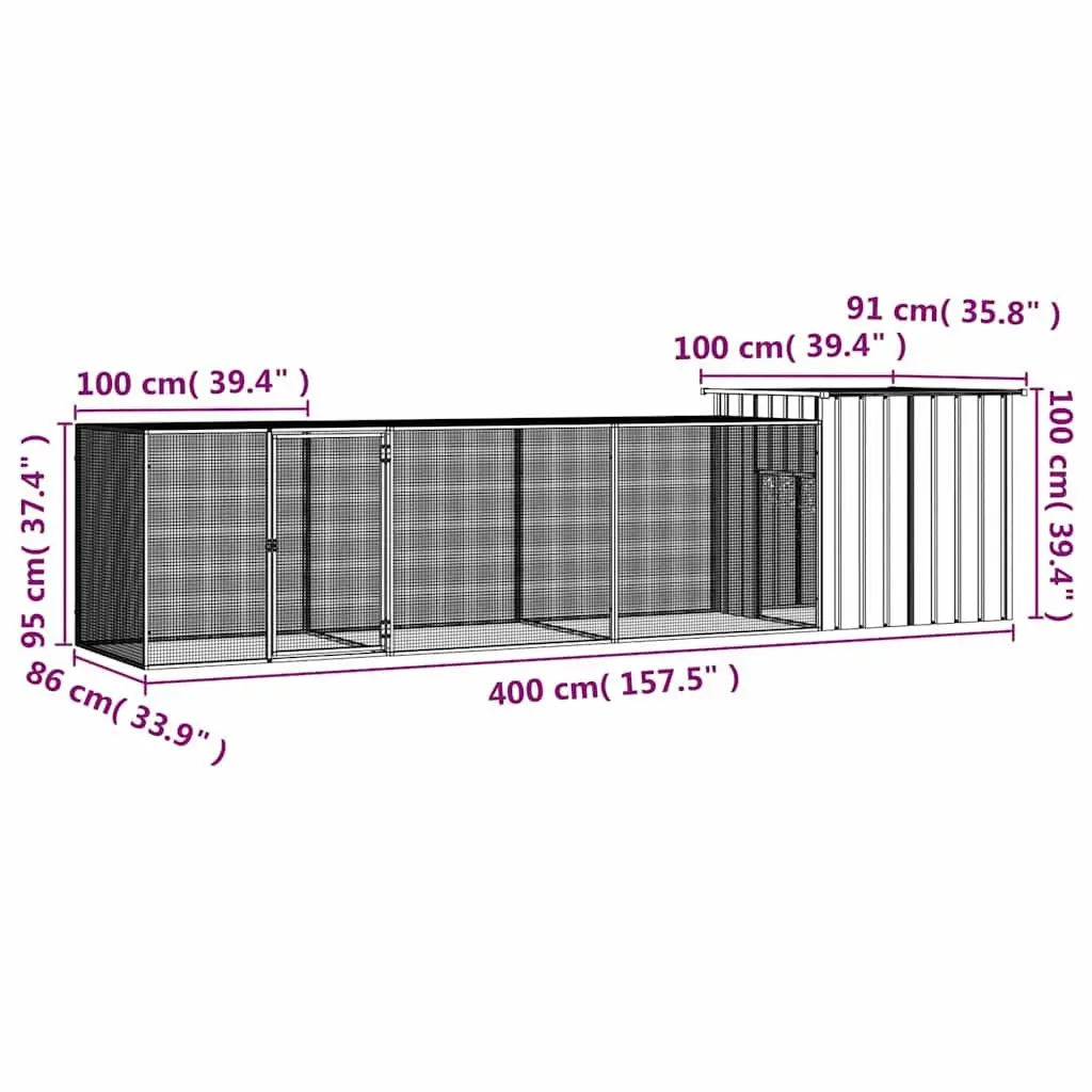 Chicken Cage Anthracite 400x91x100 cm Galvanised Steel Coop Run Pen Housing