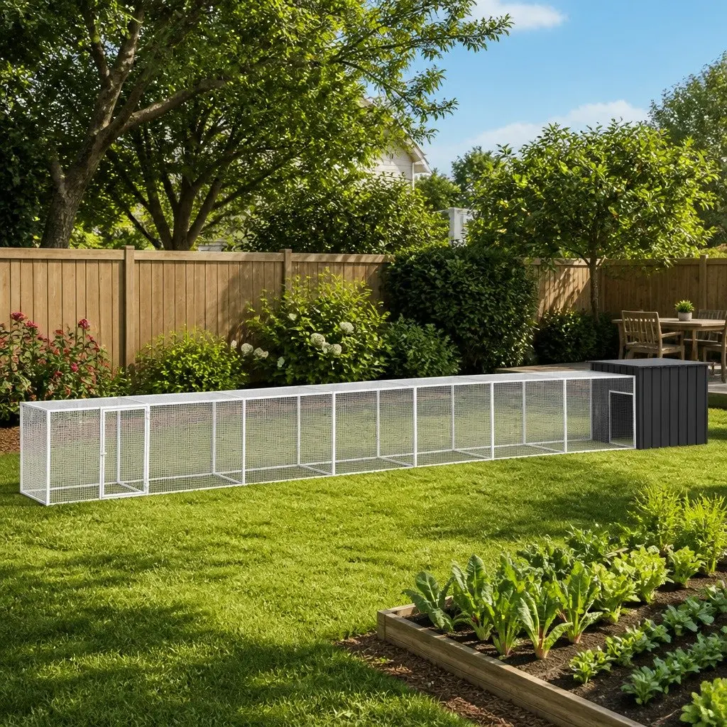 Chicken Cage Galvanised Steel Anthracite Large Outdoor Animal Pen Run House