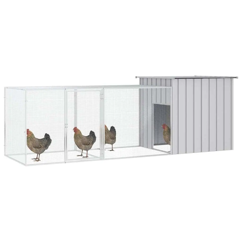 Chicken Cage Grey Galvanised Steel Outdoor Run Enclosure with Lockable Latch and Mesh Ventilation