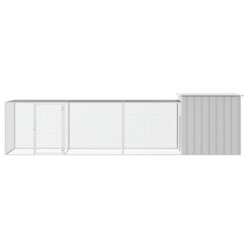 Chicken Cage Grey 400x91x100 cm Galvanised Steel Outdoor Coop with Lockable Door and Extension Cage