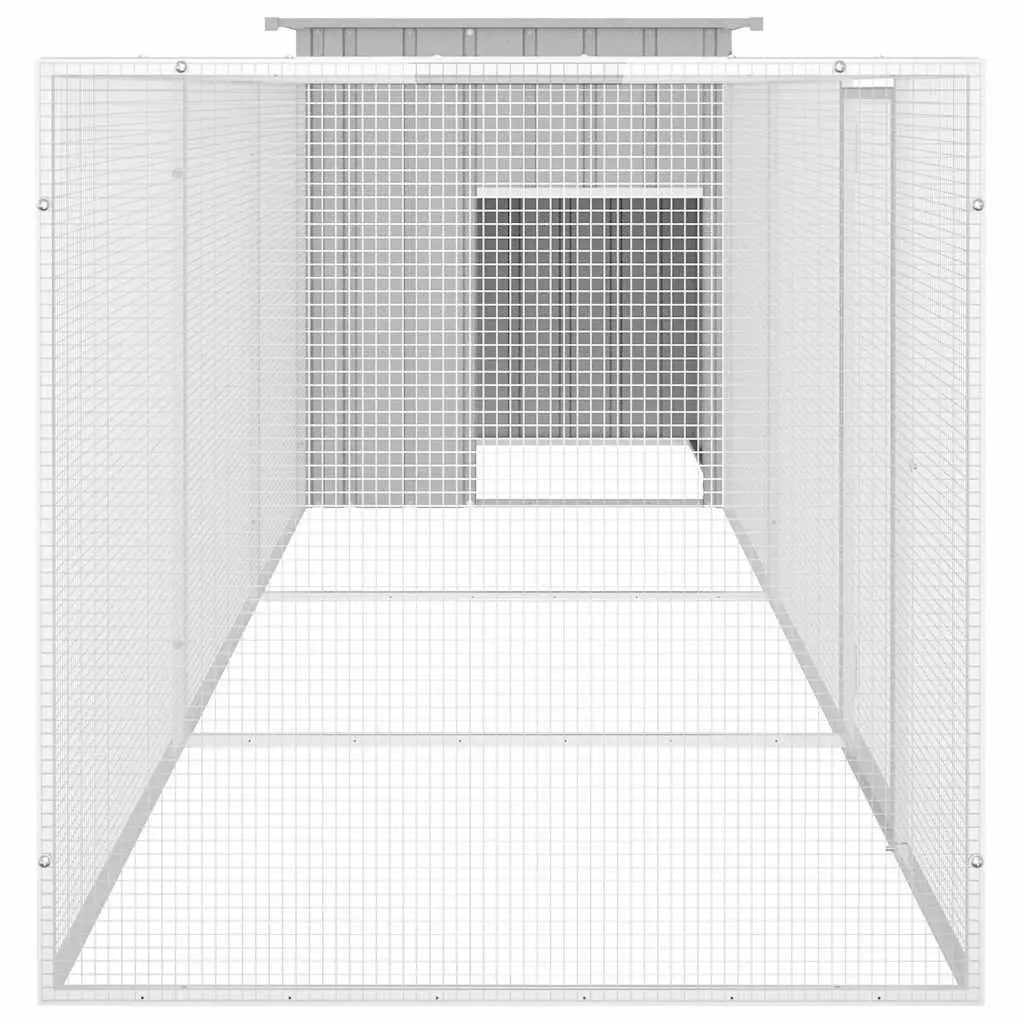 Chicken Cage Grey 400x91x100 cm Galvanised Steel Outdoor Coop with Lockable Door and Extension Cage