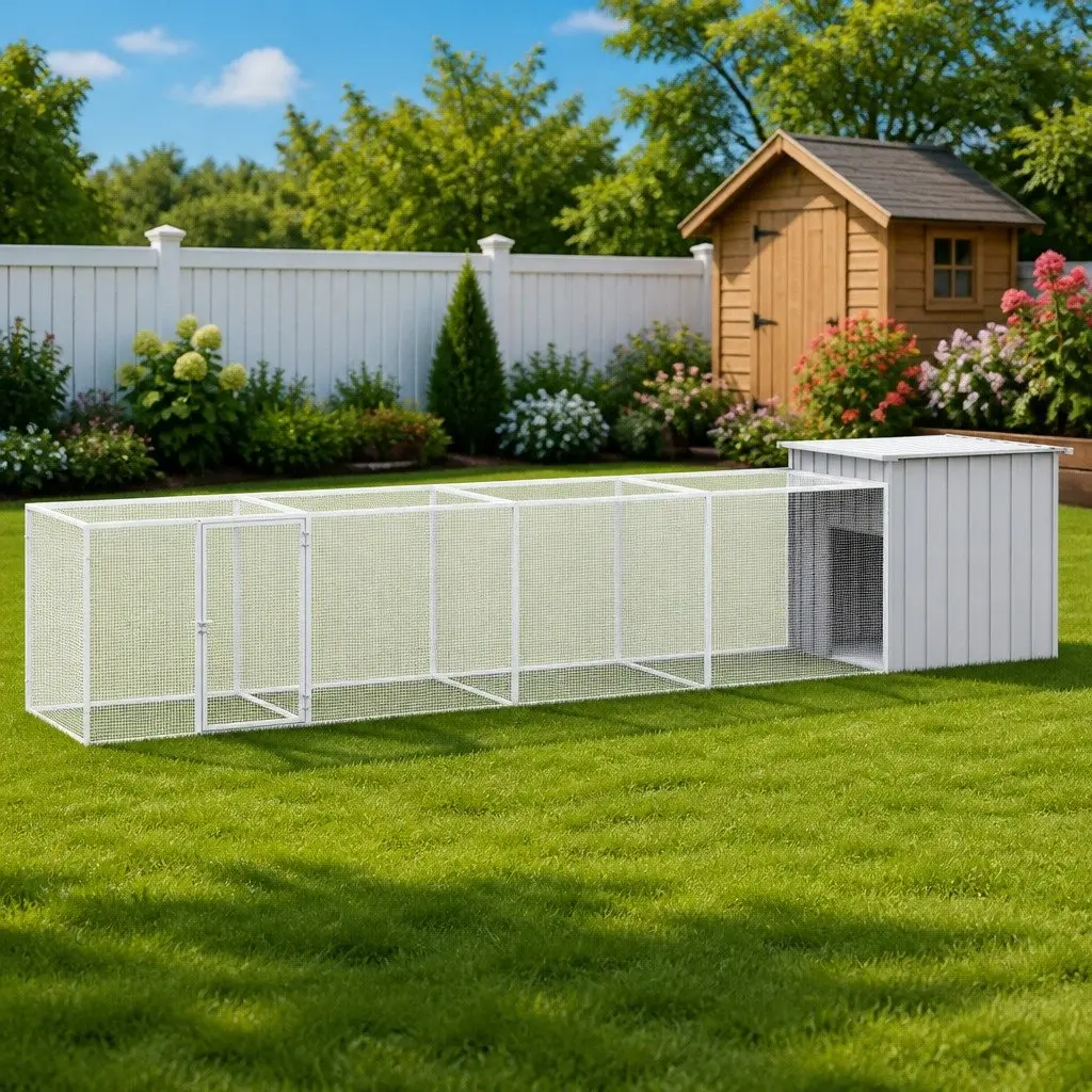 Chicken Cage Grey Galvanised Steel Run Coop Small Animal Habitat Outdoor