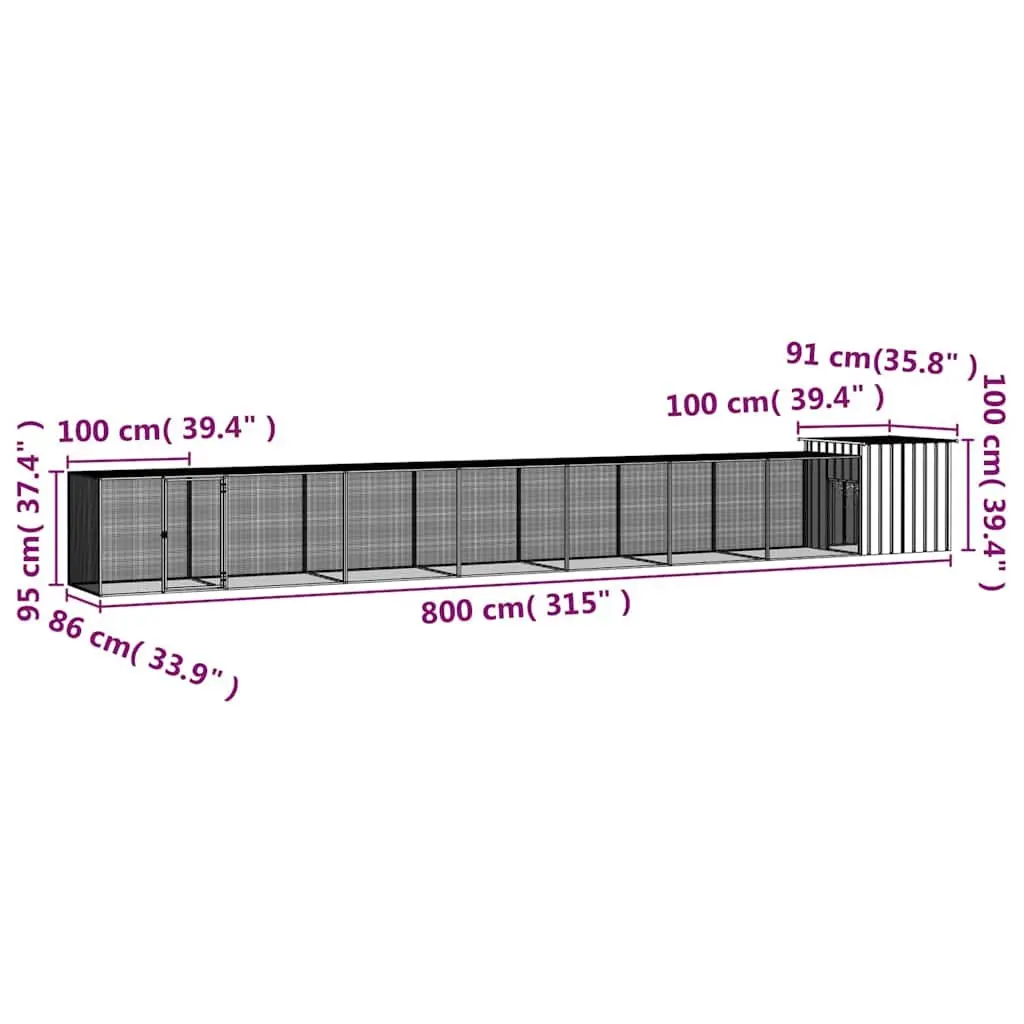 Galvanised Steel Chicken Cage Grey 800x91x100cm with Extension Safe Coop Run Pen for Small Animals