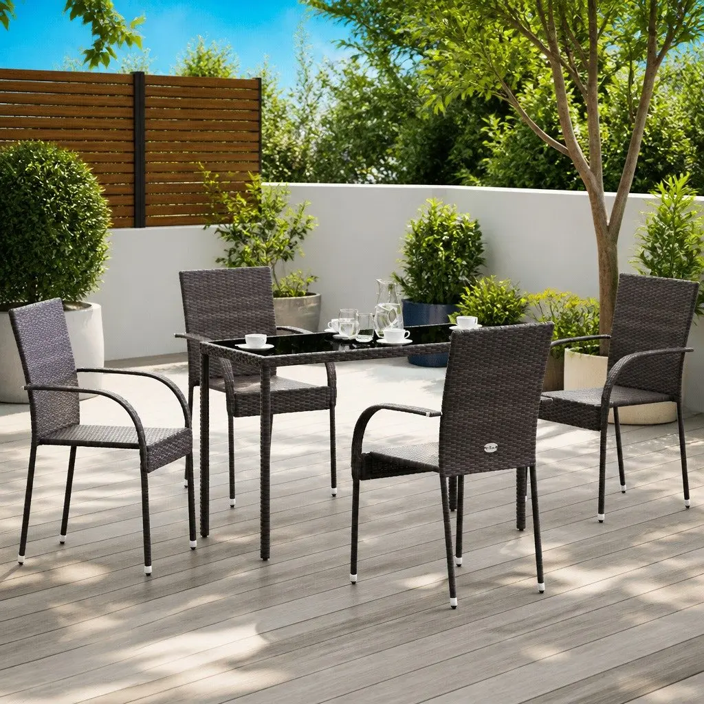 Stackable Outdoor Chairs Brown 4 Piece Water-resistant PE Rattan Construction