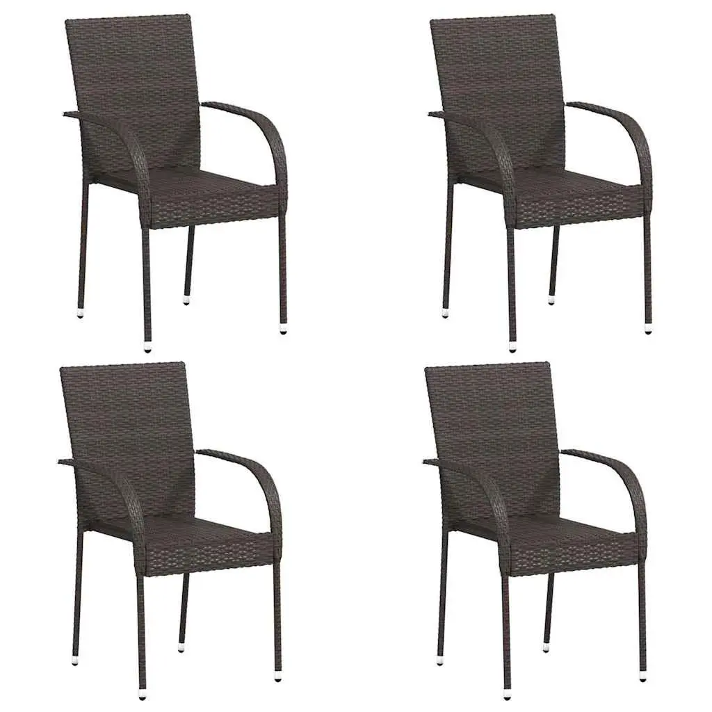 Stackable Outdoor Chairs Brown 4 Piece Water-resistant PE Rattan Construction