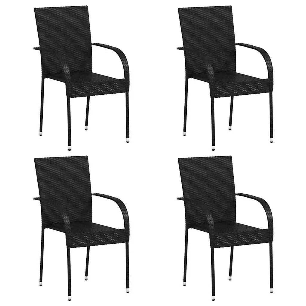 Stackable Outdoor Dining Chairs 4 pcs Garden Patio Seating Set Black Rattan