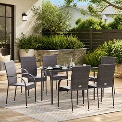 Stackable Outdoor Dining Chairs 6 pcs Garden Patio Rattan Brown PE Weather