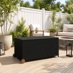 Garden Storage Box Black Poly Rattan Outdoor Patio Deck Cushion Organizer