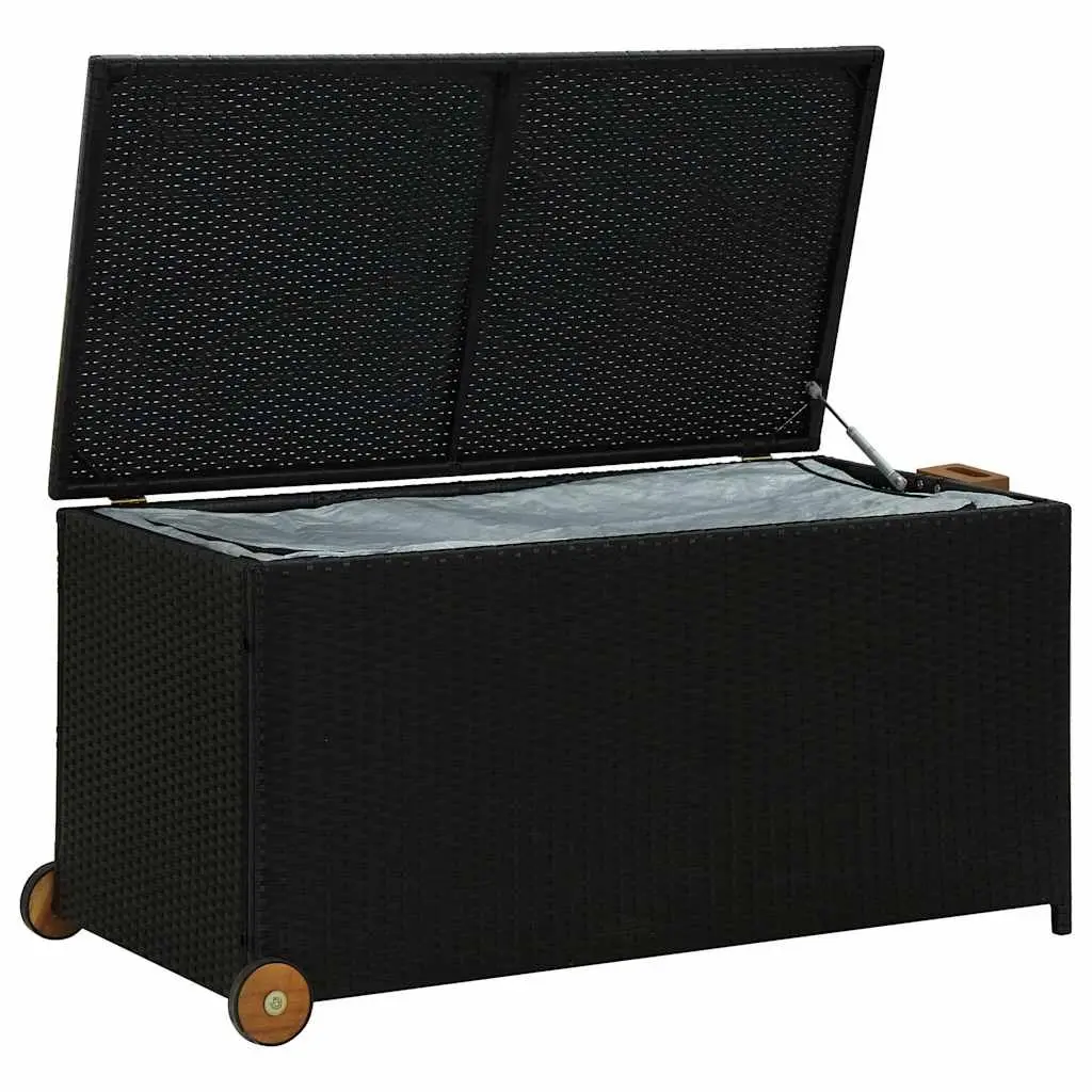 Garden Storage Box Black Poly Rattan Outdoor Patio Deck Cushion Organizer