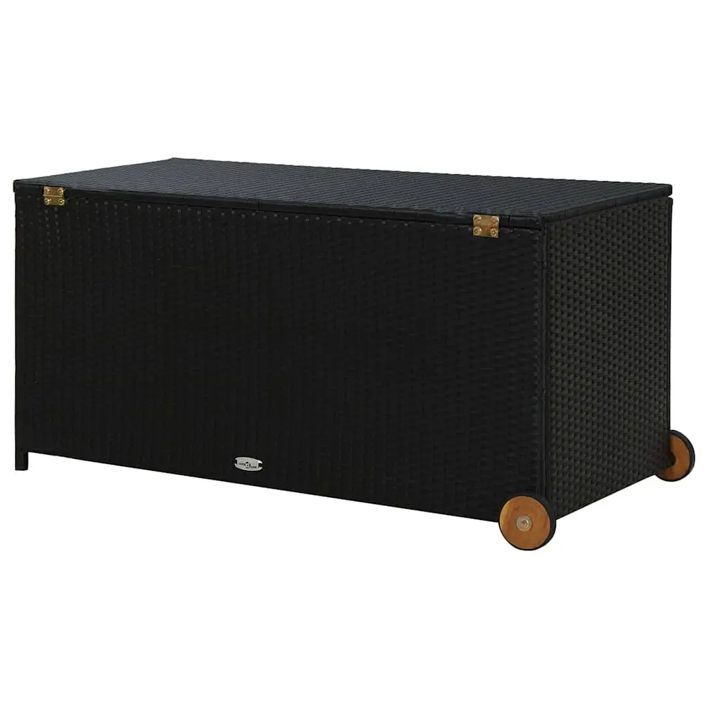 Garden Storage Box Black Poly Rattan Outdoor Patio Deck Cushion Organizer