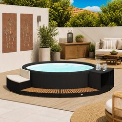 Hot Tub Surround Spa Accessories Poly Rattan Acacia Wood Storage Sofa
