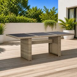 Brown Outdoor Dining Table with Glass Top – Sturdy and Stylish