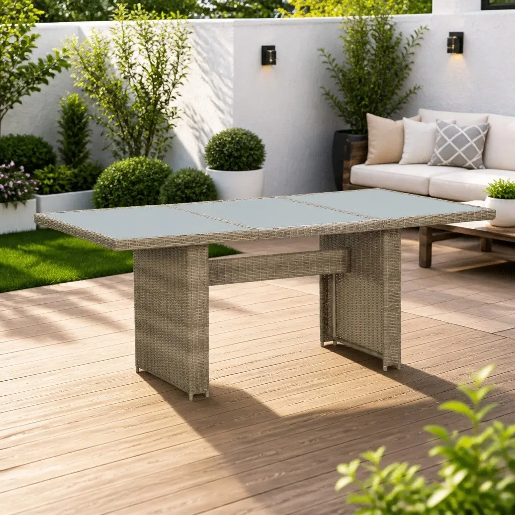 Brown Patio Dining Table with Glass Top
