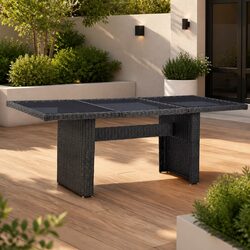 Compact Black Garden Dining Table with Glass Top