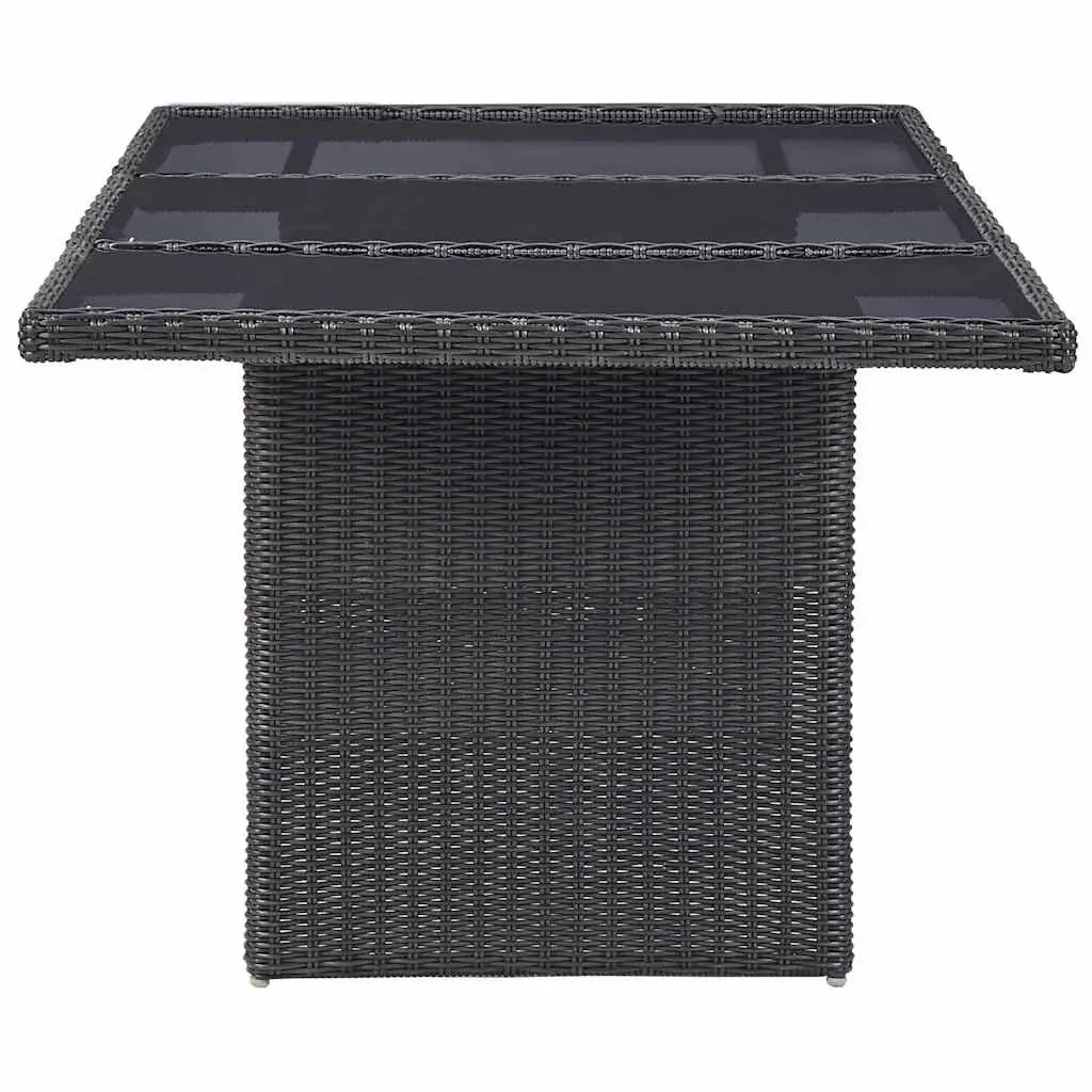 Garden Dining Table Black Glass Tabletop Rattan Frame