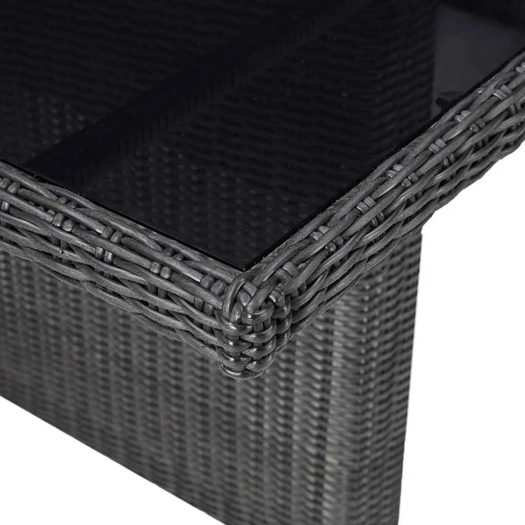 Garden Dining Table Black Glass Tabletop Rattan Frame