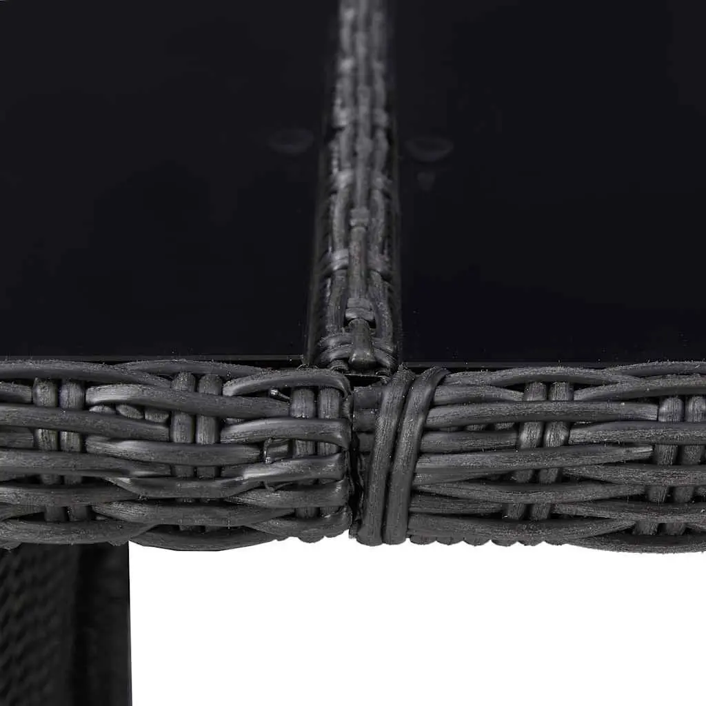 Garden Dining Table Black Glass Tabletop Rattan Frame
