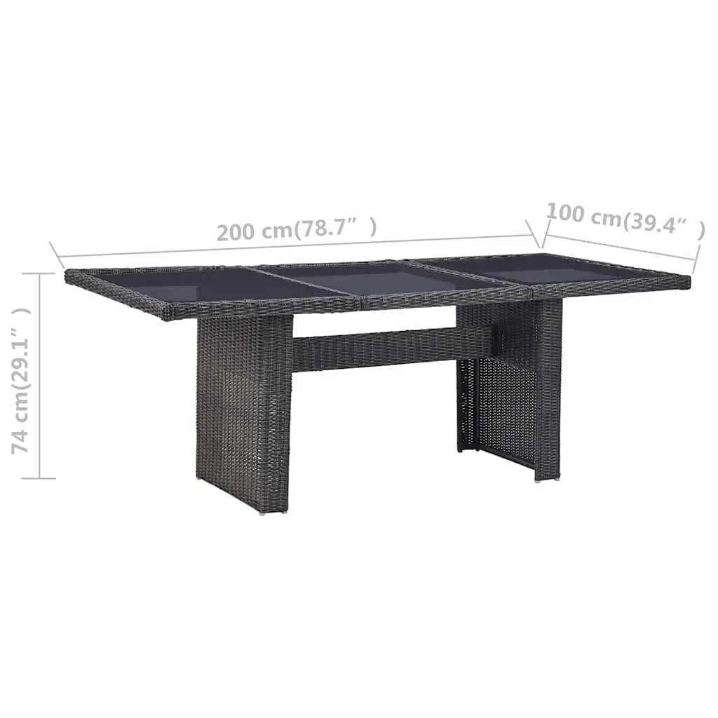 Garden Dining Table Black Glass Tabletop Rattan Frame