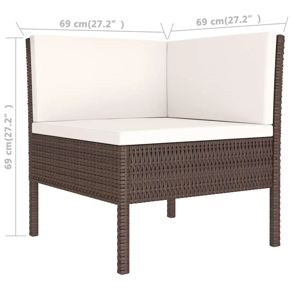 Garden Lounge Set Brown 3 Piece Outdoor Furniture Poly Rattan Sofa with Cushions