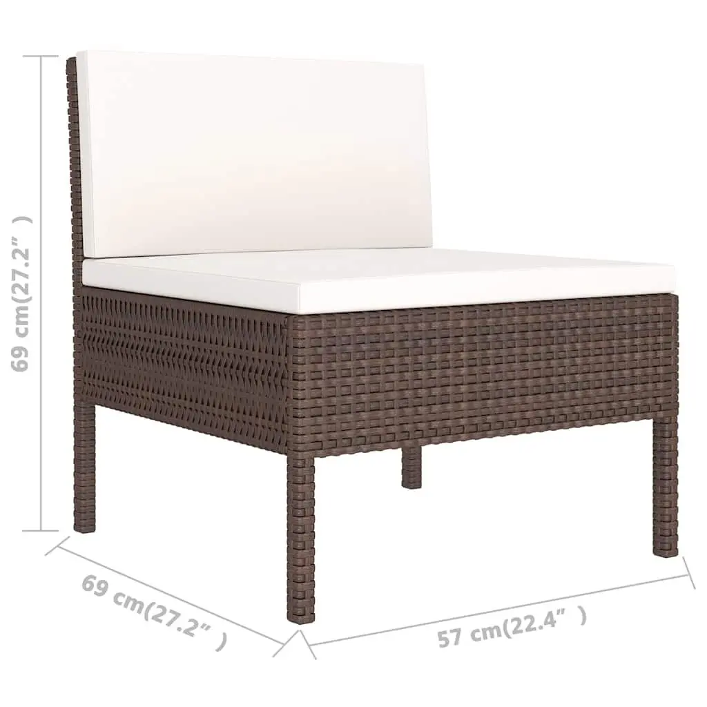 Garden Lounge Set Brown 3 Piece Outdoor Furniture Poly Rattan Sofa with Cushions