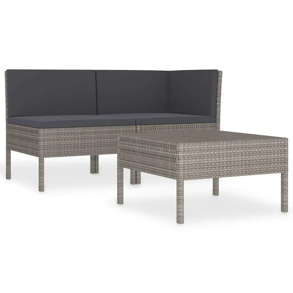 Garden Lounge Set Grey 3 Piece Outdoor Furniture Rattan Sofa with Cushions