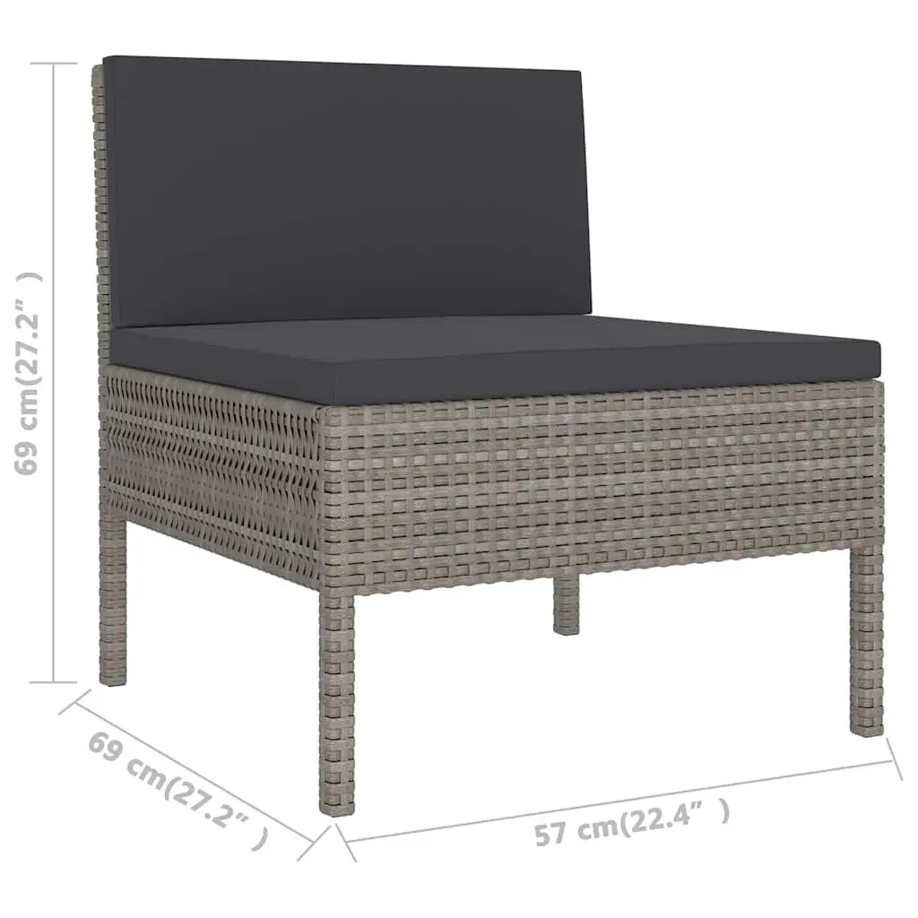 Garden Lounge Set Grey 3 Piece Outdoor Furniture Rattan Sofa with Cushions