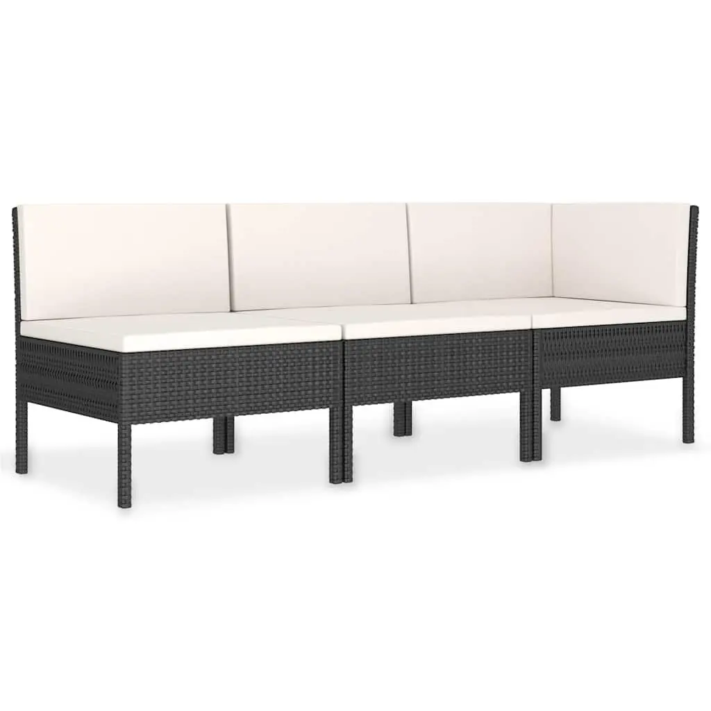 Garden Lounge Set 3 Piece Outdoor Furniture Black Poly Rattan Patio Sofa
