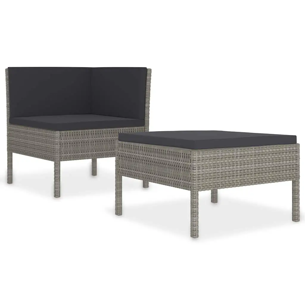 Garden Lounge Set 2 Piece Poly Rattan Outdoor Furniture Grey Cushions