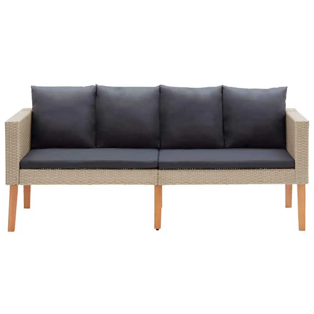 2-Seater Garden Sofa Beige PE Rattan Steel Frame Cushions