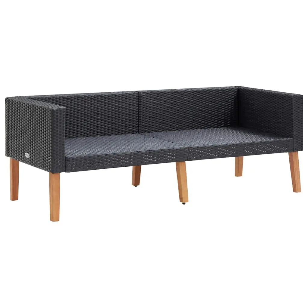 2 Seater Outdoor Lounge Couch Black Rattan Patio Sofa with Thick Cushions