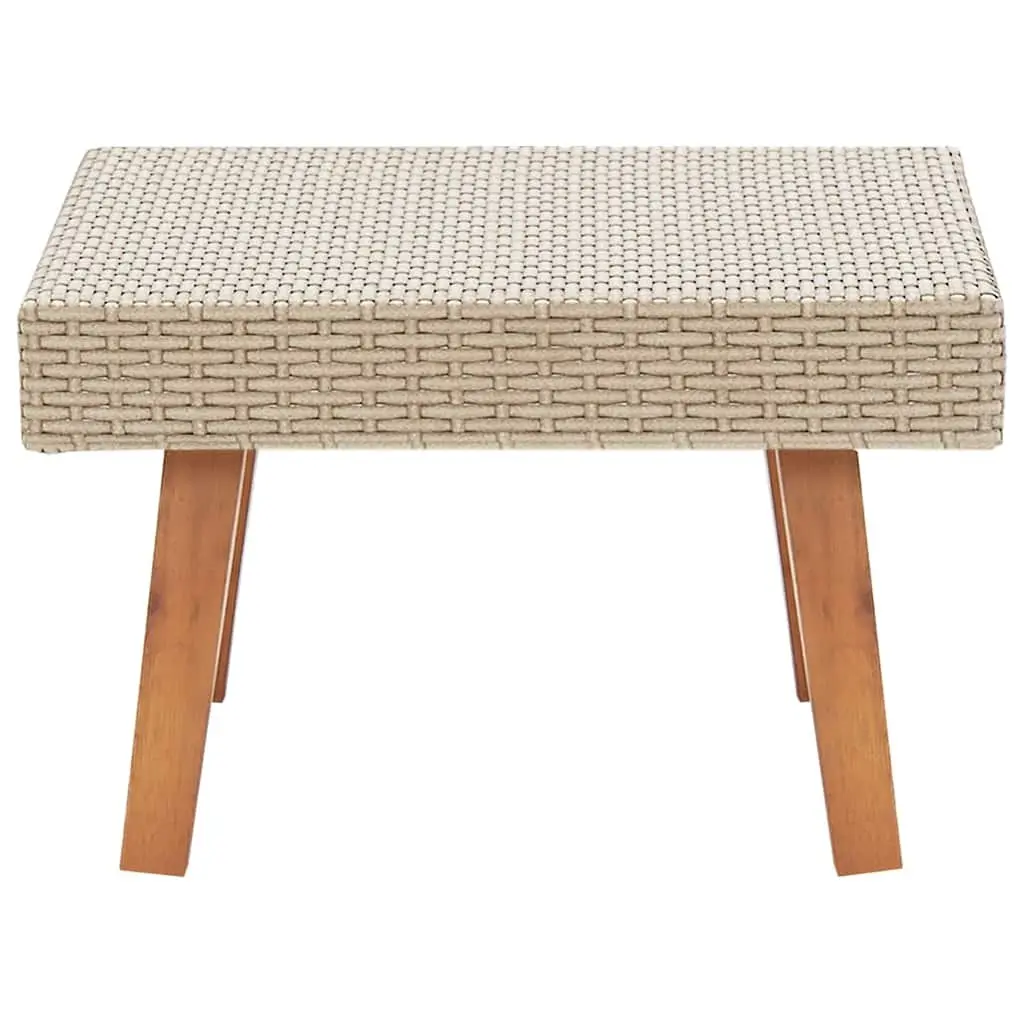Outdoor Coffee Table Beige PE Rattan Powder-coated Steel Frame Wooden Legs