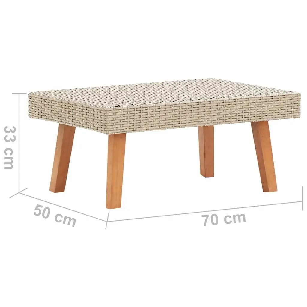 Outdoor Coffee Table Beige PE Rattan Powder-coated Steel Frame Wooden Legs