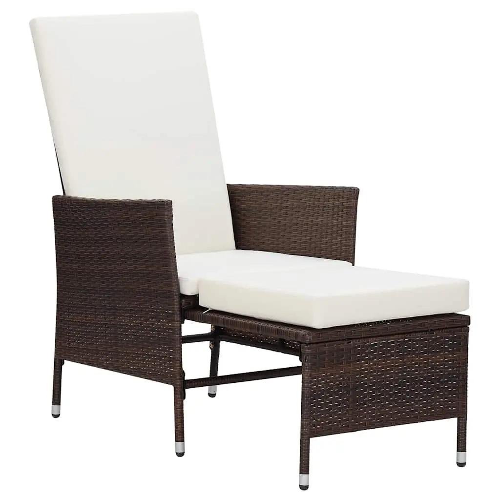 Outdoor Reclining Chair Brown PE Rattan Adjustable Backrest and Footrest