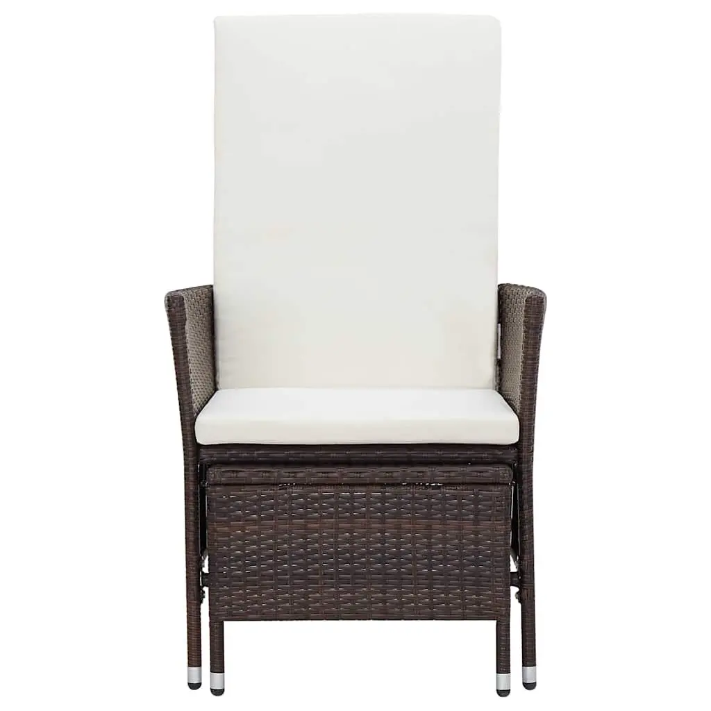 Outdoor Reclining Chair Brown PE Rattan Adjustable Backrest and Footrest