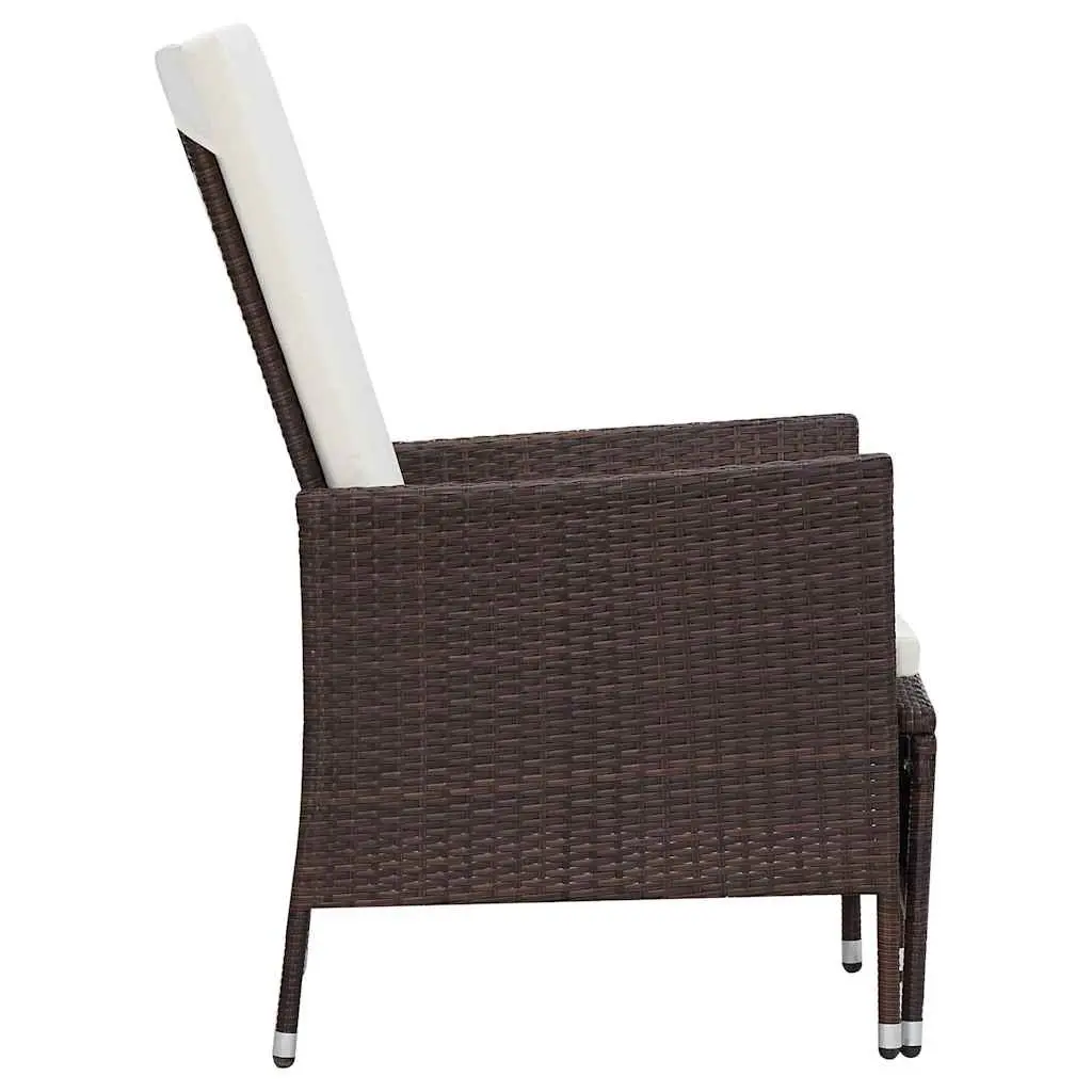 Outdoor Reclining Chair Brown PE Rattan Adjustable Backrest and Footrest