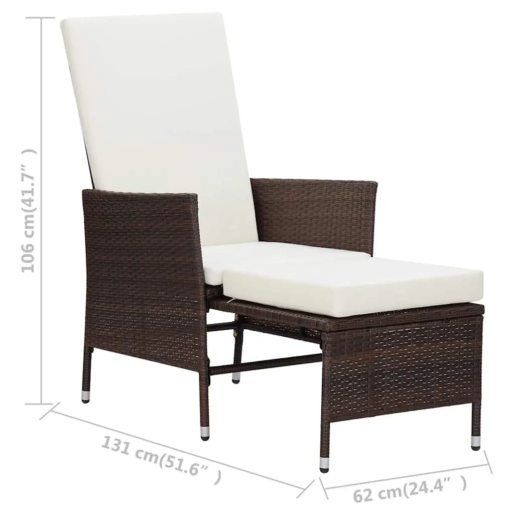 Outdoor Reclining Chair Brown PE Rattan Adjustable Backrest and Footrest