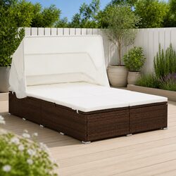 2-Person Sunbed Lounger with Cushion Foldable Roof Outdoor Patio Garden Relaxing