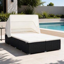 2-Person Outdoor Lounger with Cushion and Roof