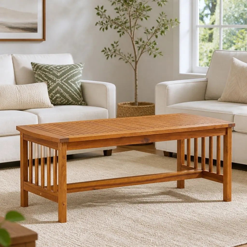 Coffee Table Brown 102x50x43cm Solid Acacia Wood Slatted Top