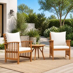 Garden Chairs Set of 2 with Cushions Wooden Outdoor Seating Patio Furniture