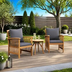 Two Acacia Wood Garden Chairs with Cushions Included